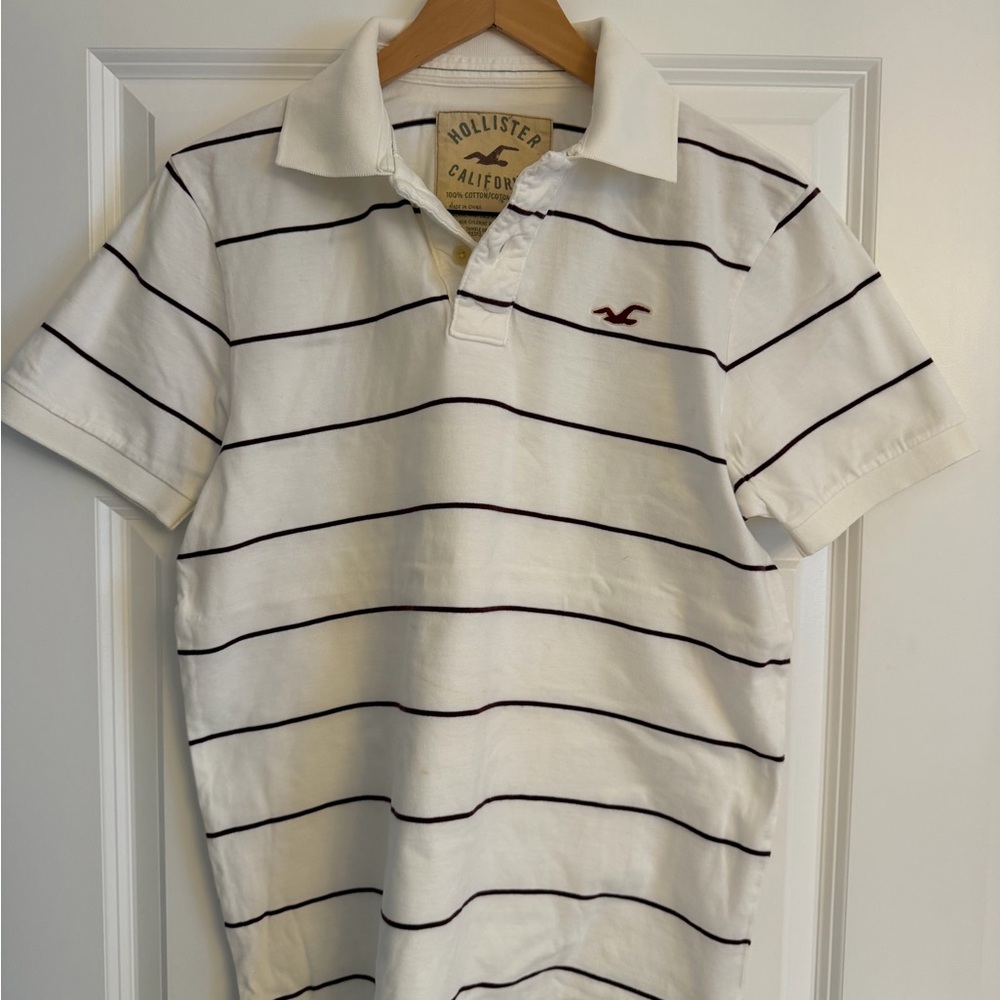 Hollister Men's Polo Shirt with Black Stripes